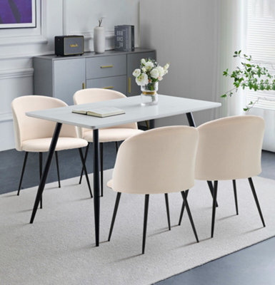 Hallowood Furniture Cullompton Rectangular Dining Table (120X70Cm), White Marble Effect Top, With 4 Soft Beige Fabric Chairs - image 1