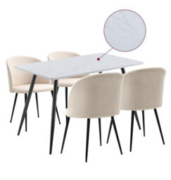 Hallowood Furniture Cullompton Rectangular Dining Table (120X70Cm), White Marble Effect Top, With 4 Soft Beige Fabric Chairs - thumbnail 8