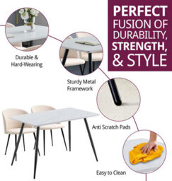 Hallowood Furniture Cullompton Rectangular Dining Table (120X70Cm), White Marble Effect Top, With 4 Soft Beige Fabric Chairs - thumbnail 2