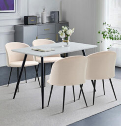 Hallowood Furniture Cullompton Rectangular Dining Table (120X70Cm), White Marble Effect Top, With 4 Soft Beige Fabric Chairs - thumbnail 1
