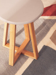 Orsina Grey And Natural Bamboo Round Stool, Compact 30X30X43 Cm Design With Cross Halving Joint - thumbnail 3