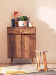 Orsina Grey And Natural Bamboo Round Stool, Compact 30X30X43 Cm Design With Cross Halving Joint - thumbnail 2