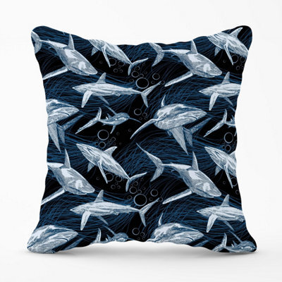 Warren Reed Designer Hand Drawn Shark Pattern Outdoor Cushion 45Cm X 45Cm - image 1