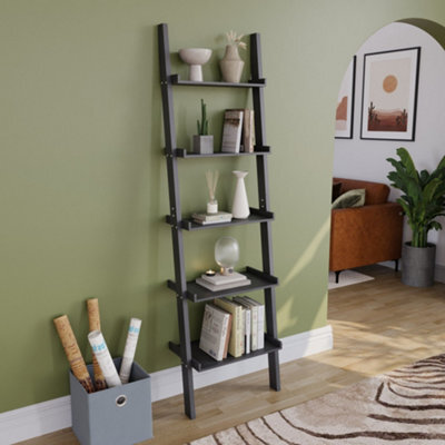 Lassic Vida Designs York Black 5 Tier Ladder Bookcase Freestanding Open Shelf (H)1890mm (W)560mm (D)325mm - image 1