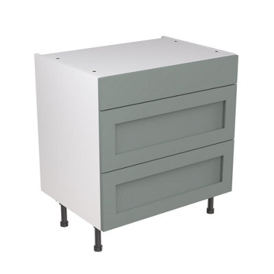 Kitchen Kit Sage Green Matt Shaker Door Base Unit Cabinet 3 Drawer Soft Close Flatpack - 800X870mm - image 1