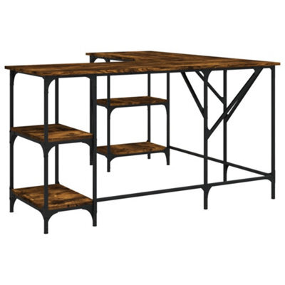 Berkfield Industrial Desk Smoked Oak 139X139X75 Cm Engineered Wood