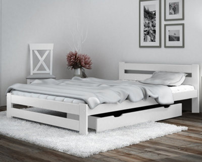 Amani Solid Pine Wood Xiamen Bed Frame (Mattress/drawers Not Included) - 4Ft Small Double White - image 1