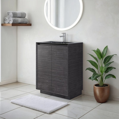 Plum&clay Matterhorn Dark Oak Floor Standing Bathroom Vanity Unit With Black Basin (W)600mm (H)850mm - image 1