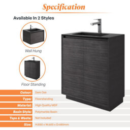 Plum&clay Matterhorn Dark Oak Floor Standing Bathroom Vanity Unit With Black Basin (W)600mm (H)850mm - thumbnail 4