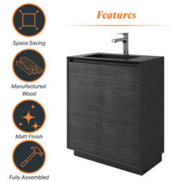 Plum&clay Matterhorn Dark Oak Floor Standing Bathroom Vanity Unit With Black Basin (W)600mm (H)850mm - thumbnail 5