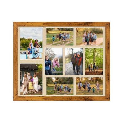 AK Frames 20X16 Rustic Oak Modern Multi Photo Frame With Ivory Mount - Holds 9 Apertures (2X) 7X5, (7X) 6X4 Photos - image 1