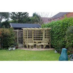 Churnet Valley Garden Furniture Ltd Clementine Corner Garden Arbour - 4 Seat, 2 Bench & Coffee Table - L150 X W290 X H205 Cm - Set Of Waterproof Cushions Included - thumbnail 4
