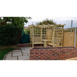 Churnet Valley Garden Furniture Ltd Clementine Corner Garden Arbour - 4 Seat, 2 Bench & Coffee Table - L150 X W290 X H205 Cm - Set Of Waterproof Cushions Included - thumbnail 3