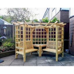 Churnet Valley Garden Furniture Ltd Clementine Corner Garden Arbour - 4 Seat, 2 Bench & Coffee Table - L150 X W290 X H205 Cm - Set Of Waterproof Cushions Included - thumbnail 2