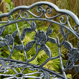 Home Source Ornate Rose Detail Metal Outdoor Garden Bench Grey - thumbnail 4
