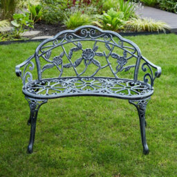 Home Source Ornate Rose Detail Metal Outdoor Garden Bench Grey - thumbnail 7