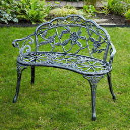Home Source Ornate Rose Detail Metal Outdoor Garden Bench Grey - thumbnail 8