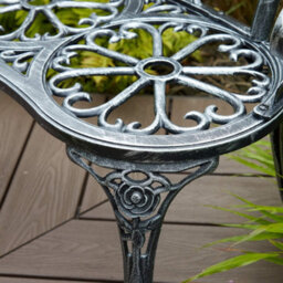 Home Source Ornate Rose Detail Metal Outdoor Garden Bench Grey - thumbnail 5