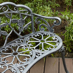 Home Source Ornate Rose Detail Metal Outdoor Garden Bench Grey - thumbnail 6