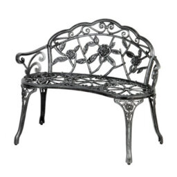 Home Source Ornate Rose Detail Metal Outdoor Garden Bench Grey - thumbnail 9