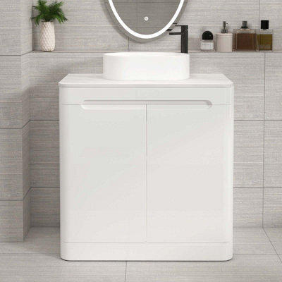 Royal Bathrooms Venice 800mm Gloss White Freestanding Bathroom Countertop Vanity Unit 2 Door With Peak Basin - image 1