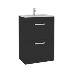 Royal Bathrooms Turin 600mm Matt Black Floor Standing Vanity Unit 2 Drawer With Minimalist Basin - thumbnail 6