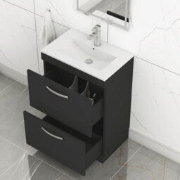 Royal Bathrooms Turin 600mm Matt Black Floor Standing Vanity Unit 2 Drawer With Minimalist Basin - thumbnail 5