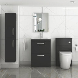 Royal Bathrooms Turin 600mm Matt Black Floor Standing Vanity Unit 2 Drawer With Minimalist Basin - thumbnail 4