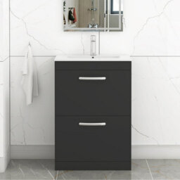 Royal Bathrooms Turin 600mm Matt Black Floor Standing Vanity Unit 2 Drawer With Minimalist Basin - thumbnail 1