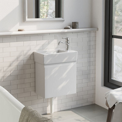 Living And Home Modern White Bathroom Vanity Unit With Integrated Basin & Shelf - image 1