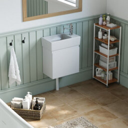 Living And Home Modern White Bathroom Vanity Unit With Integrated Basin & Shelf - thumbnail 3