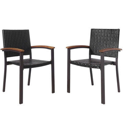 Gainoom Set Of 2 Outdoor Brown Pe Wicker Stackable Chairs Patio Dining Chairs - image 1