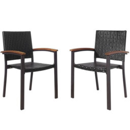 Gainoom Set Of 2 Outdoor Brown Pe Wicker Stackable Chairs Patio Dining Chairs - thumbnail 1