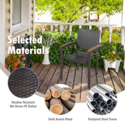 Gainoom Set Of 2 Outdoor Brown Pe Wicker Stackable Chairs Patio Dining Chairs - thumbnail 6