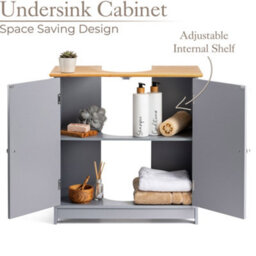 Christow Bathroom 2 Door Storage Under Sink Cabinet Grey - thumbnail 2