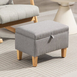 Wyld Haus Tonale Linen Light Grey Compact Storage Footstool With Natural Wooden Legs - 49X33X36Cm - thumbnail 7