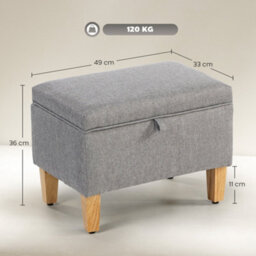 Wyld Haus Tonale Linen Light Grey Compact Storage Footstool With Natural Wooden Legs - 49X33X36Cm - thumbnail 3
