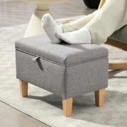 Wyld Haus Tonale Linen Light Grey Compact Storage Footstool With Natural Wooden Legs - 49X33X36Cm - thumbnail 8