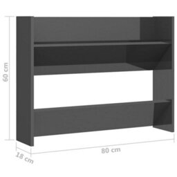 Vidaxl Wall Shoe Cabinet High Gloss Grey 80X18X60 Cm Engineered Wood - thumbnail 8