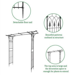 Metal Garden Gate Wedding Rose Arch Pergola Archway Climbing Plant Trellis Black - thumbnail 4