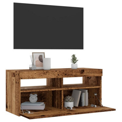 Berkfield Tv Cabinet With Led Lights Old Wood 90X35X40 Cm Engineered Wood - image 1