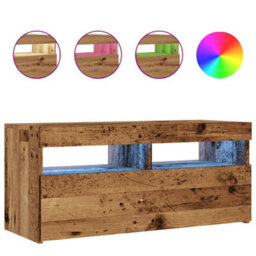 Berkfield Tv Cabinet With Led Lights Old Wood 90X35X40 Cm Engineered Wood - thumbnail 2