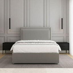 REGIONAL FURNISHINGS Divan Bed Set Silver Plush Velvet Upholstered 24Inch Headboard & Mattress No Drawers In Single Double King 4Ft 6Ft Sizes - thumbnail 3
