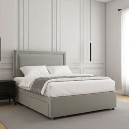 REGIONAL FURNISHINGS Divan Bed Set Silver Plush Velvet Upholstered 24Inch Headboard & Mattress No Drawers In Single Double King 4Ft 6Ft Sizes - thumbnail 2