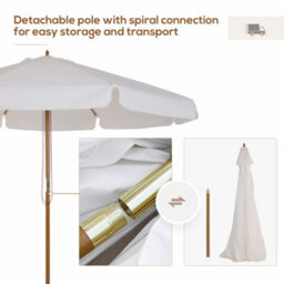 Outsunny Garden Parasol Patio Umbrella With Ruffles Cream White - thumbnail 4