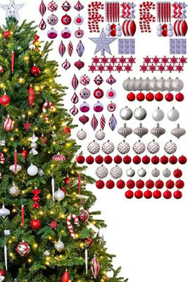 Christmas Tree World The 196Pc Red & Silver Full Heavy Coverage Bauble Set (7Ft/210Cm Trees) - image 1