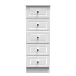 Windsor 5 Drawer Tallboy In White Gloss (Ready Assembled) - thumbnail 1