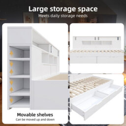 Matteo White 3Ft Single Storage Daybed With Drawers & Adjustable Shelves - Multifunctional Sofa Bed Frame - thumbnail 5