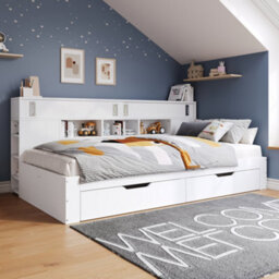 Matteo White 3Ft Single Storage Daybed With Drawers & Adjustable Shelves - Multifunctional Sofa Bed Frame - thumbnail 3