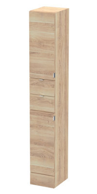 Hudson Reed Fusion Floor Standing Tall 2 Door 1 Drawer Cabinet, Soft Close, Mfc Bleached Oak, 300X355X1940mm - image 1